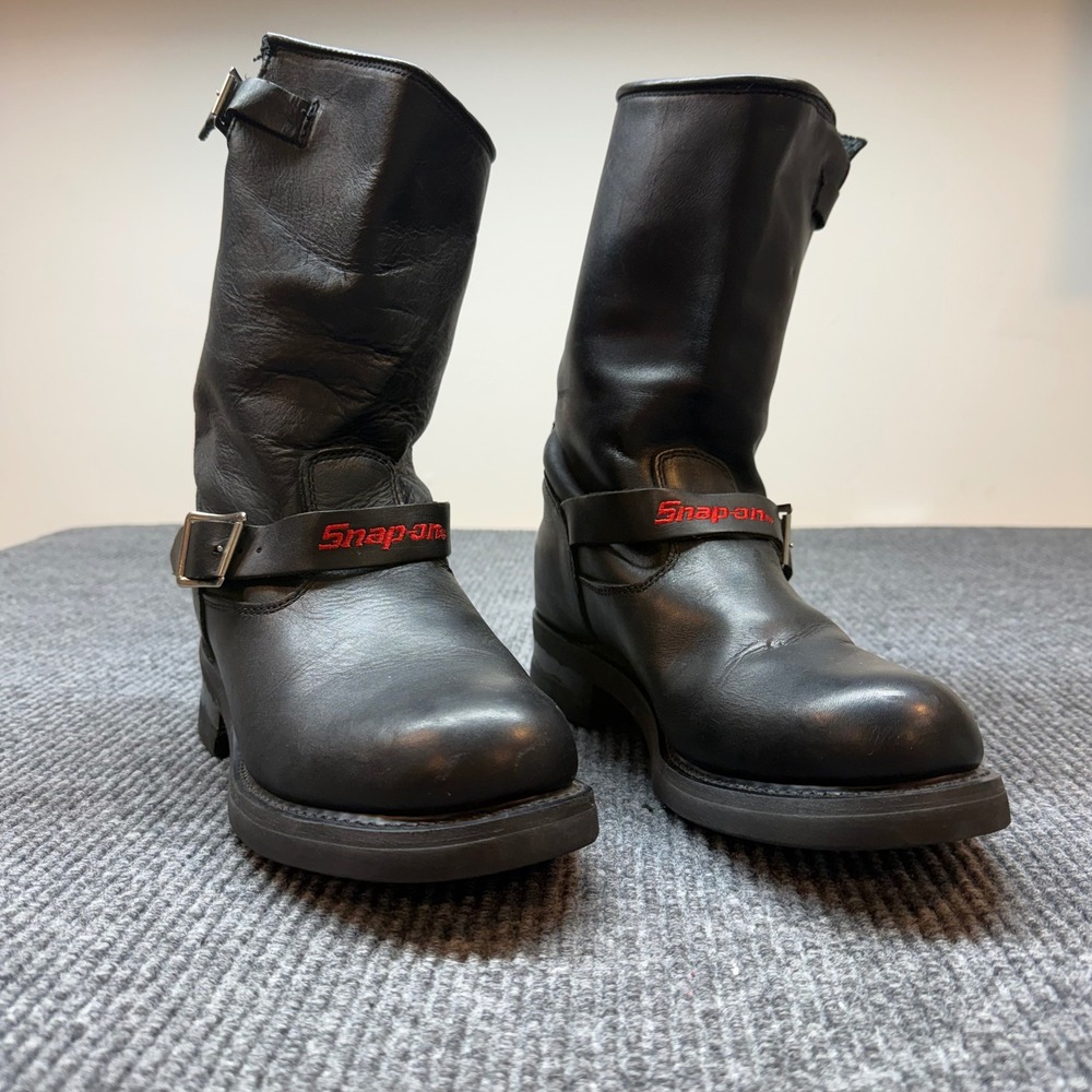 Snap On Leather Motorcycle Boots Mens 11‎ Black Biker Collector Logo Harness